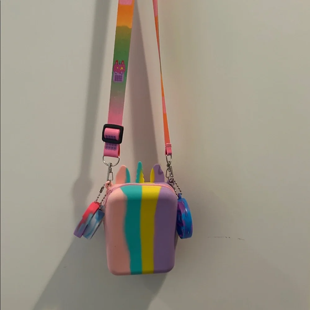 POP IT Unicorn ZipUp crossbody adjust strap bag multicolored silicone +keychains